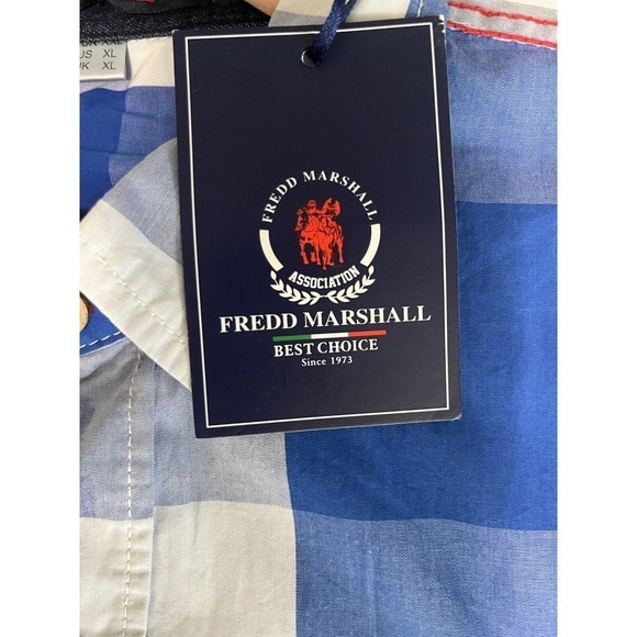 Fredd Marshall Men's Button Up Long Sleeve Blue White Plaid Size XL NWT - Picture 4 of 6